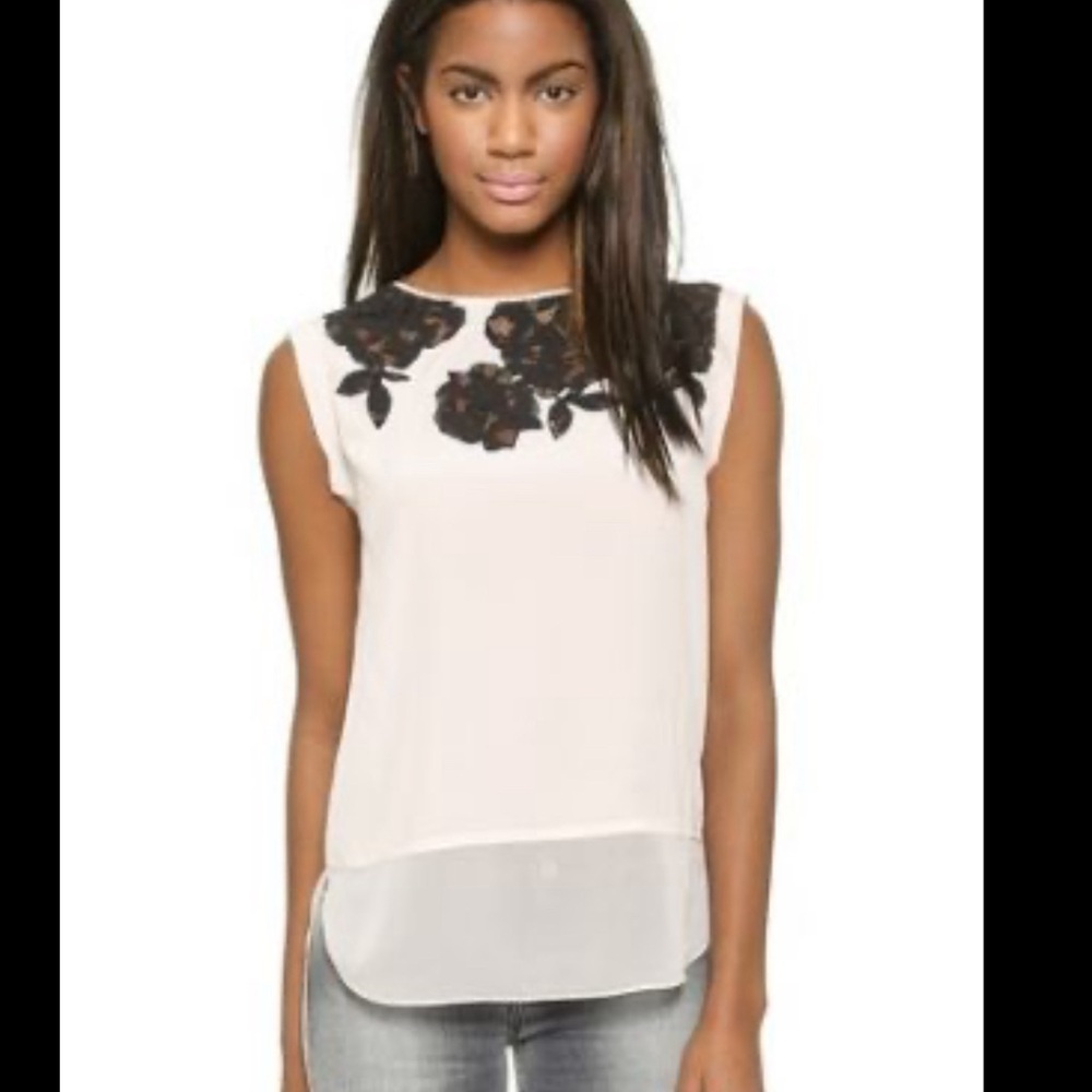 REBECCA TAYLOR SILK FLORAL LACE APPLIQUE BLOUSE SLEEVELESS WOMEN'S SIZE 6